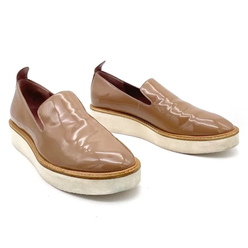 Vince Sanders Patent Leather Platform Slip On Sneakers Taupe Antique Rose Size 6